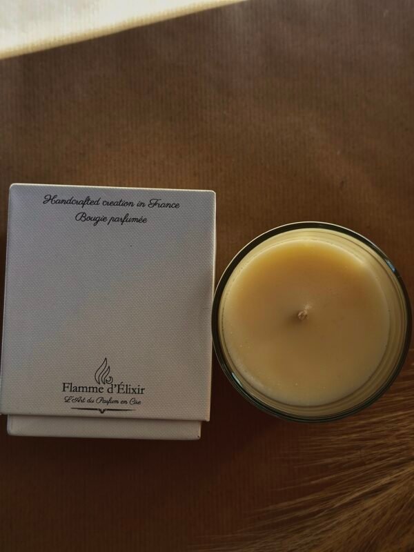 Bougie de luxe édition limitée 'Premier Regard' avec note de tête tubéreuse, cœur d'air frais et base de musc blanc, bougie artisanale coulée à la main de Grasse, France. Limited edition luxury candle 'Premier Regard' with tuberose top note, fresh air heart, and white musk base, hand-poured artisan candle from Grasse, France. flamme delixir, premier regard, premier bougie, premier, flame elixir, flamme elixir, elixir flame, elixir flamme, bougie de luxe, bougie luxe