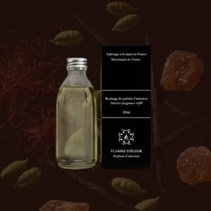 diffusers refills with cardamome, amber vanilla, saffron. Crafted in Bordeaux fragrance refill Flamme delixir creation.