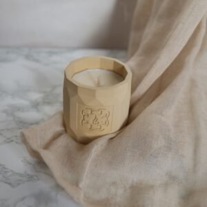 sandstone scented candle. jasmine, orange leaves, apricot fragrance scented candles. handmade in Bordeaux. Design scented objects created by Flamme delixir