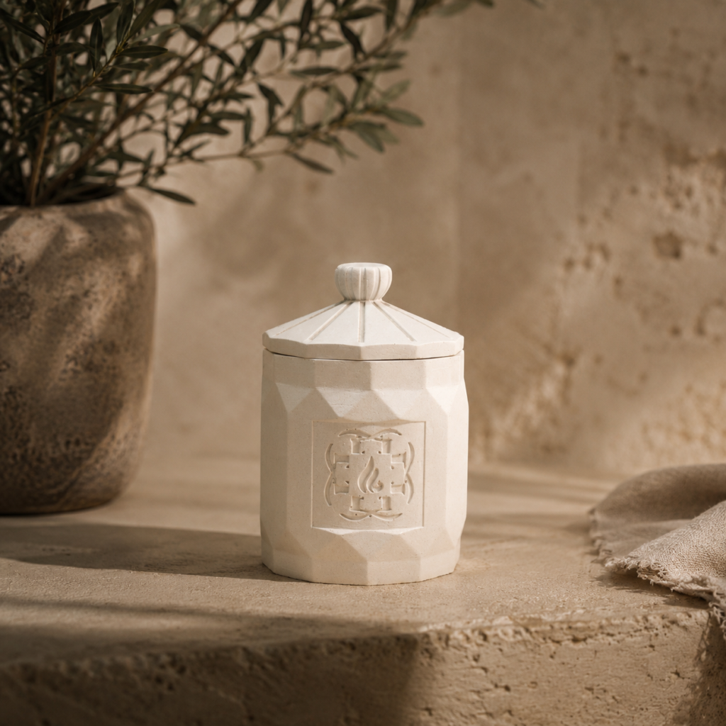 Patchouli, Iris, Roses | Marble stone scented candle |  Voile de Fleurs