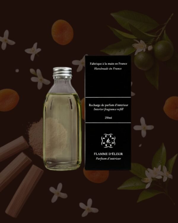 Fragrance diffuser refills with jasmin, orange leaves, apricot. Jardin d interieur, Flamme d elixir